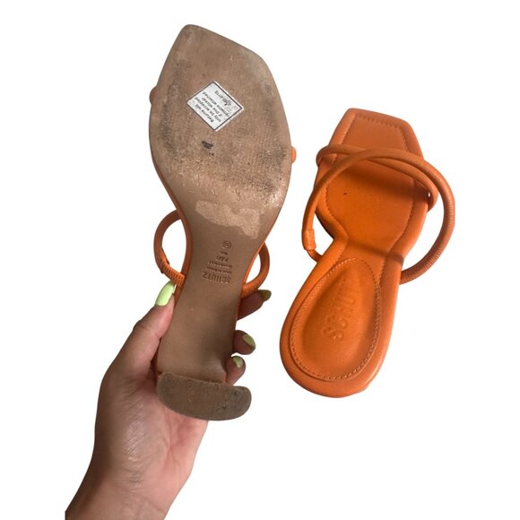 SCHUTZ Orange Leather Double Strap Sandals Heels Size 7.5 - Picture 8 of 11